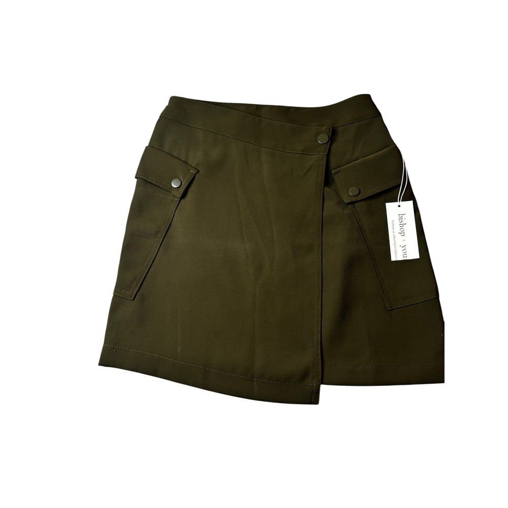 Bishop + Young Military Skirt Olive Green Wrap Cargo Mini Skirt Small NEW